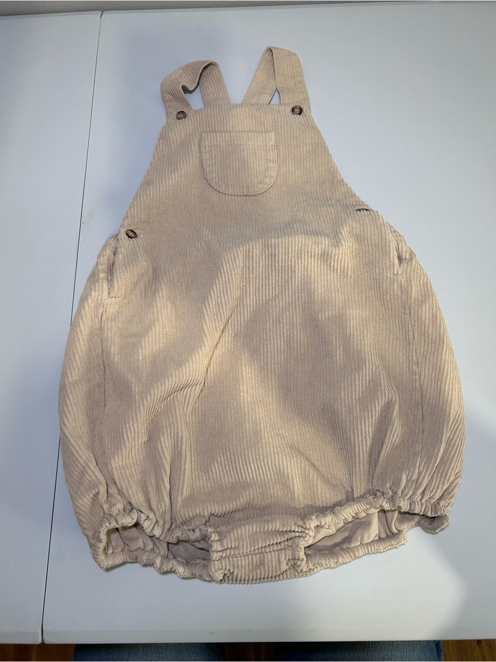 The Simple Folk Corduroy Overall Romper Oatmeal Beige 7-8Y Organic Cotton Bubble